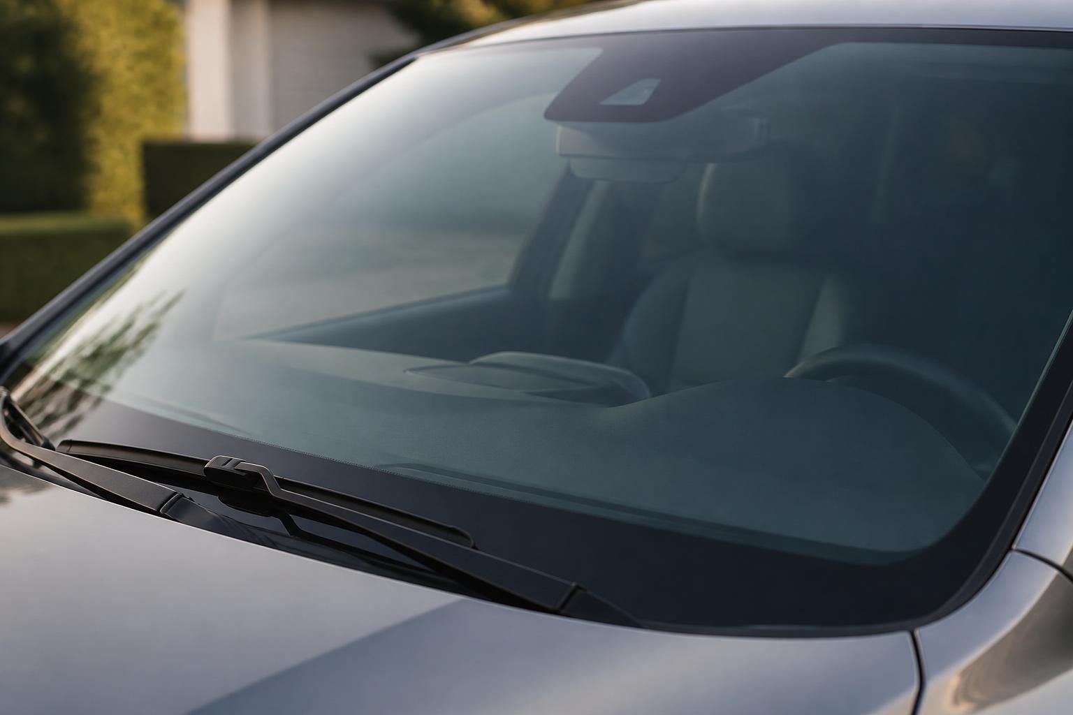 Repaired windshield on a modern vehicle.