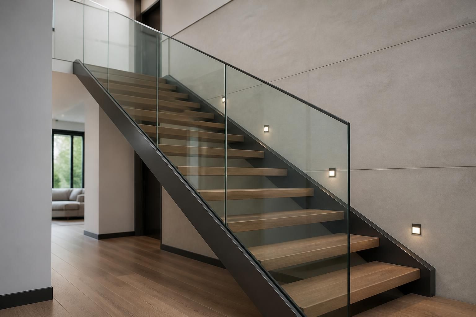 Finished glass installation in a modern interior.