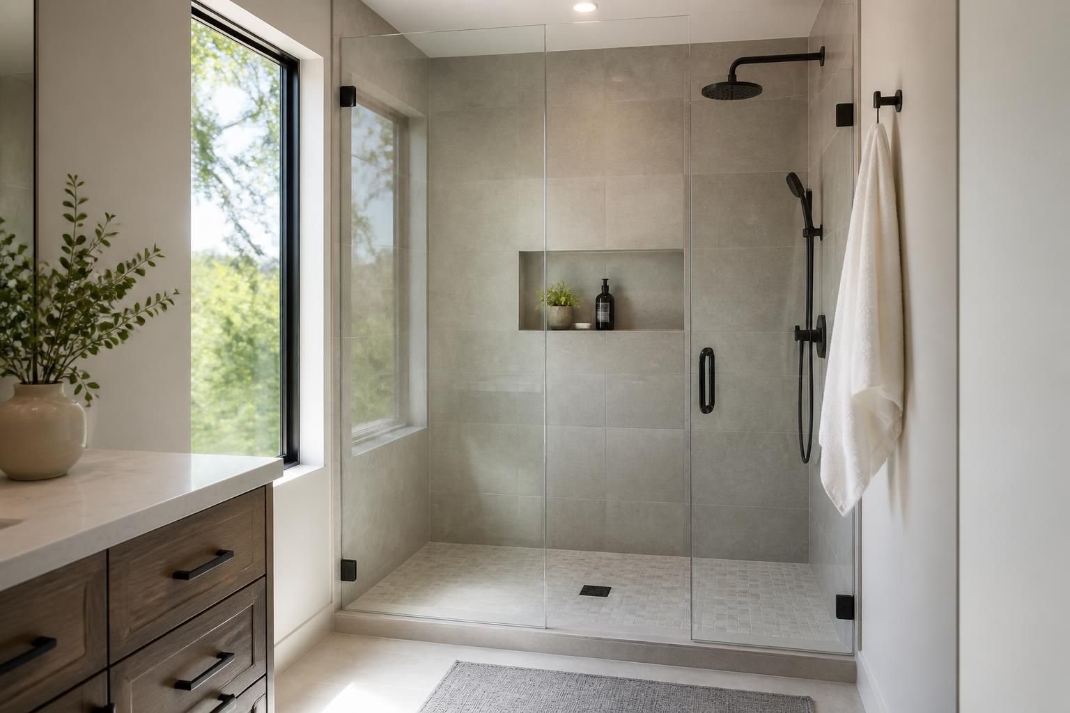 Residential interior with upgraded glass features.
