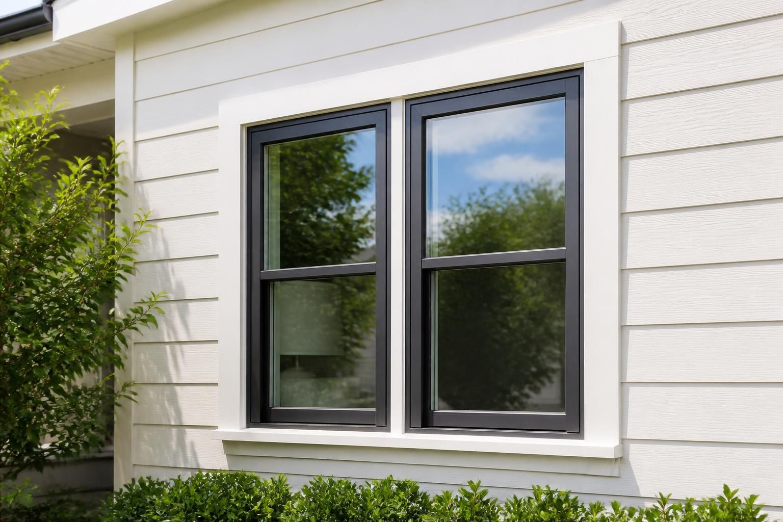 Newly replaced window on a bright home exterior.